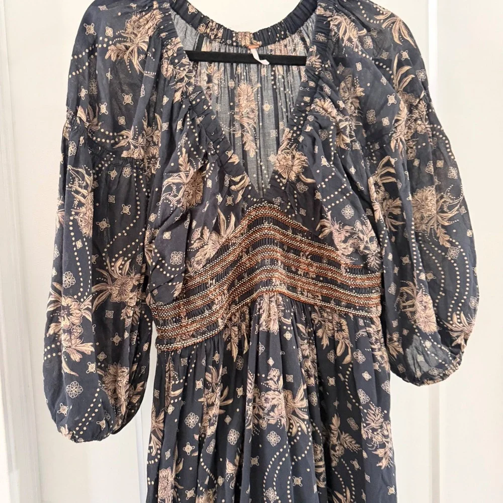 Black and Beige Floral Maxi Dress - Women